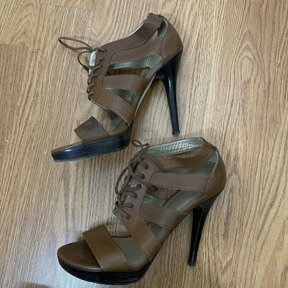 Stuart Weitzman Brown leather strappy sandal heels size US 7.5 - Picture 8 of 9